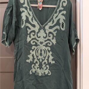 Johnny Was Green Embroidered Women's Blouse - Size M